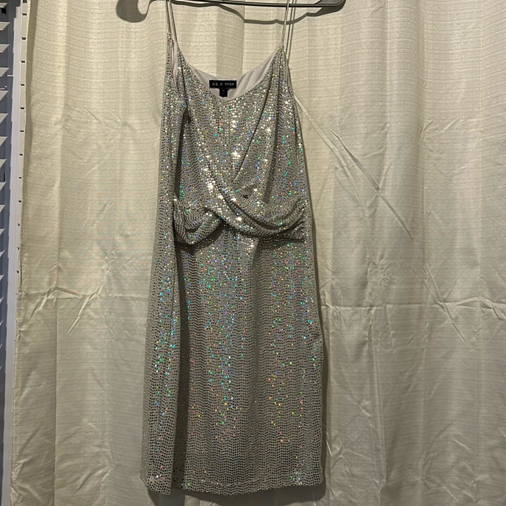 Francesca’s As U Wish Silver Shimmer Dress